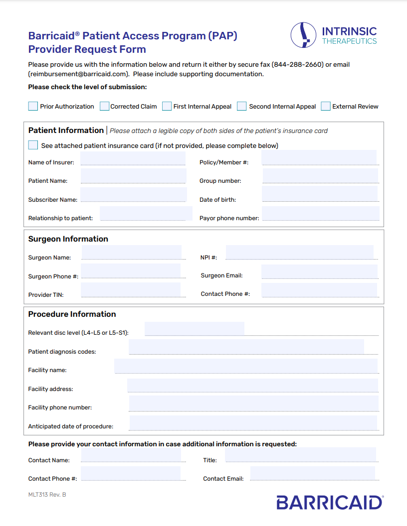Image of the patient request form